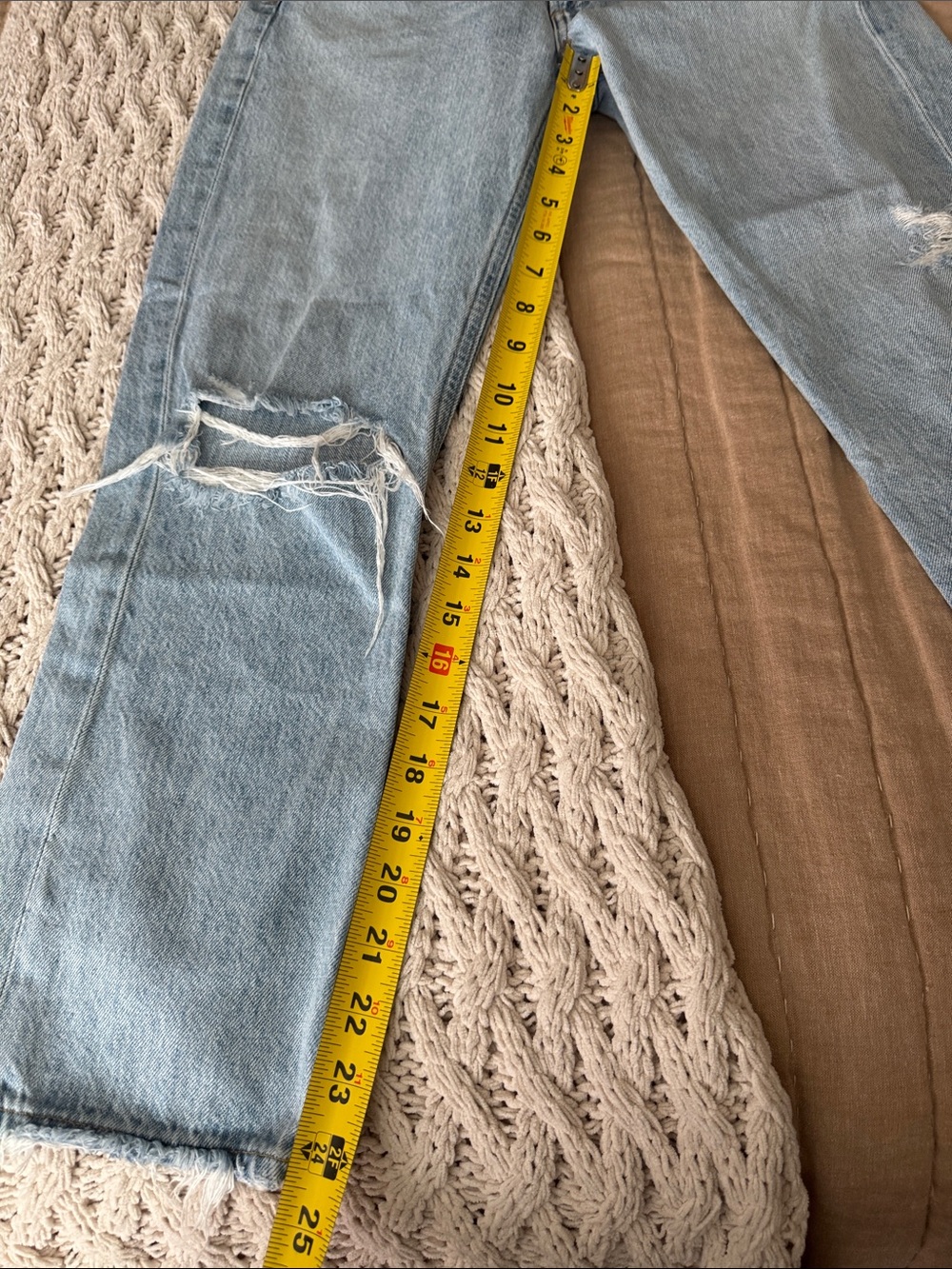 Agolde Riley Light Blue Straight Leg Ripped Jeans - Picture 6 of 7